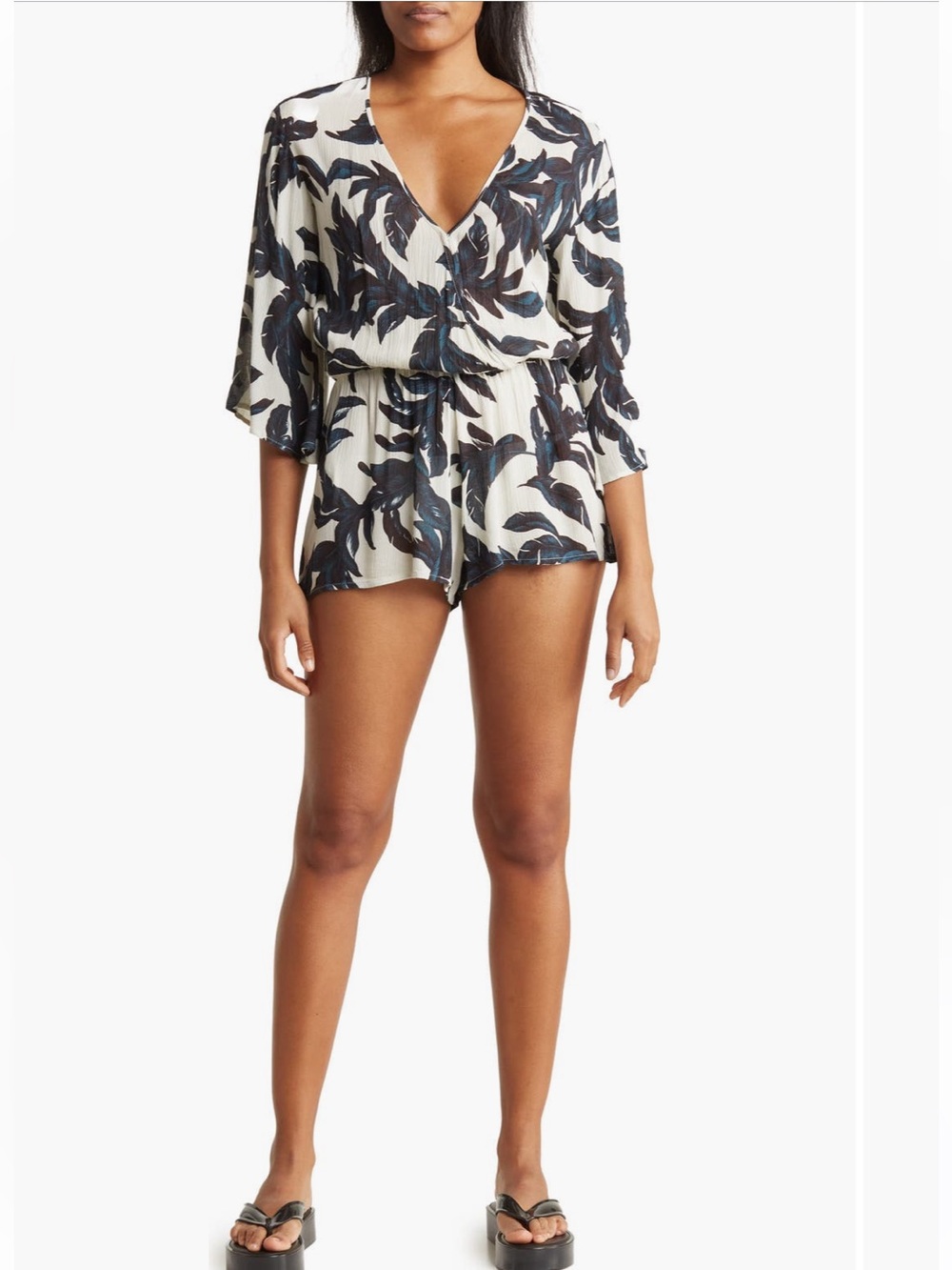 Elan Women's Black & Cream Floral Romper